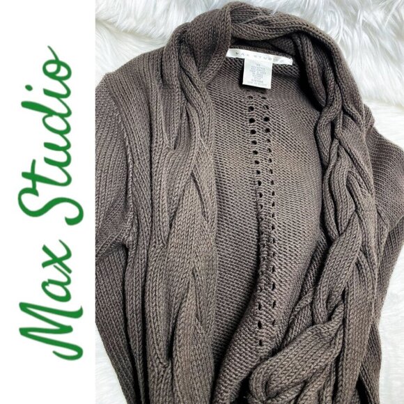 NWOT MAX STUDIO Open Cardigan Sweater Duster Chocolate Brown Shawl Collar, XS - Picture 7 of 10